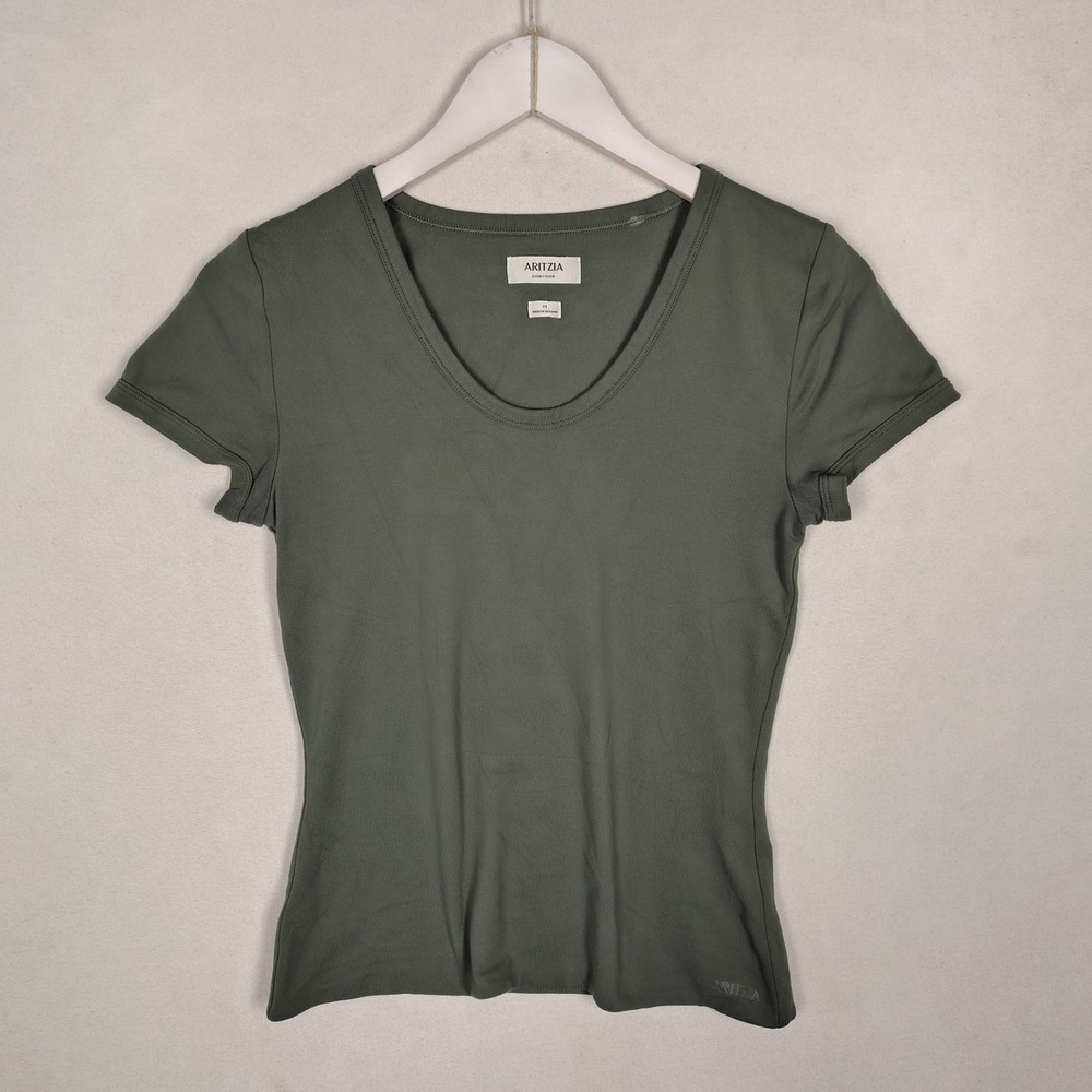 Aritzia Contour Scoopneck T-Shirt Olive Green Short Sleeve Top Size M 127009